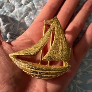 Vintage Gold Sailboat Belt Buckle Mimi DI N 1974 Brushed Goldtone
